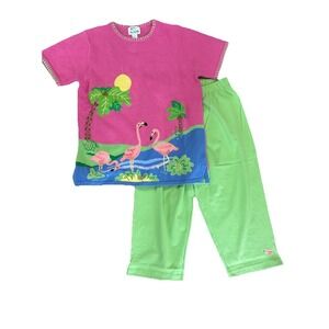 Quaker Factory NWT 2Pc Knit Sweater Tunic & Crop Pants Sz L Tropical, Cruisewear